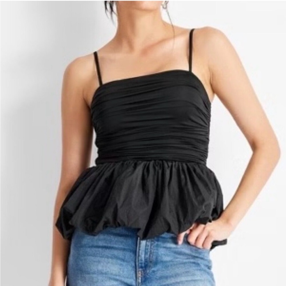 Future collective bubble top peplum Black Ruched Peplum Top nwt small